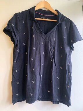Tommy Hilfiger Women's Navy Polo V‑Neck Top Size XL
